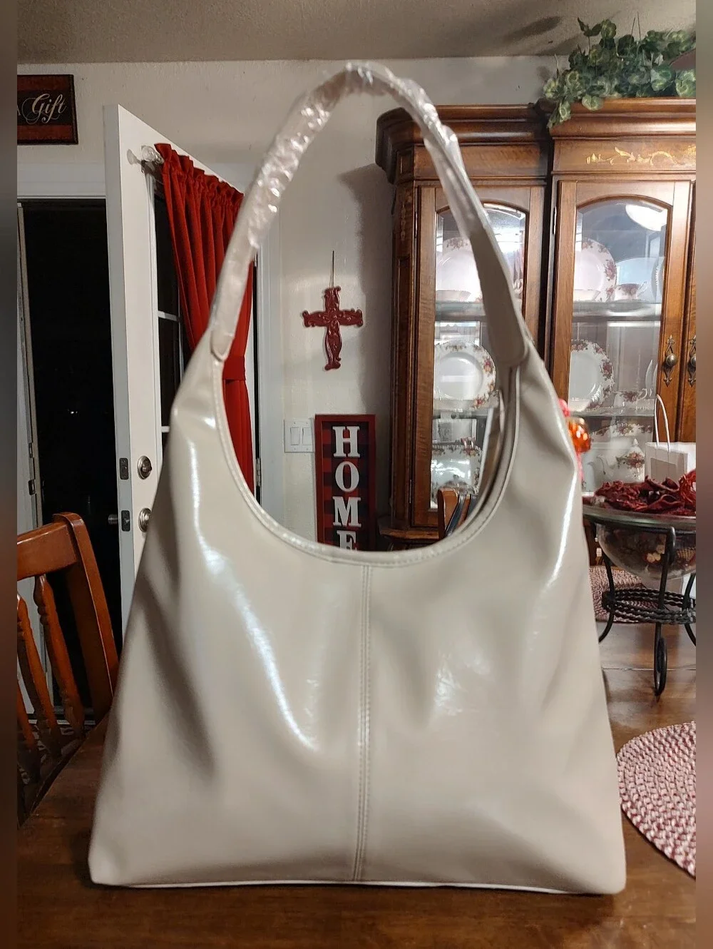 Madden Girl Cream Shoulder Bag with Red Accent Charm